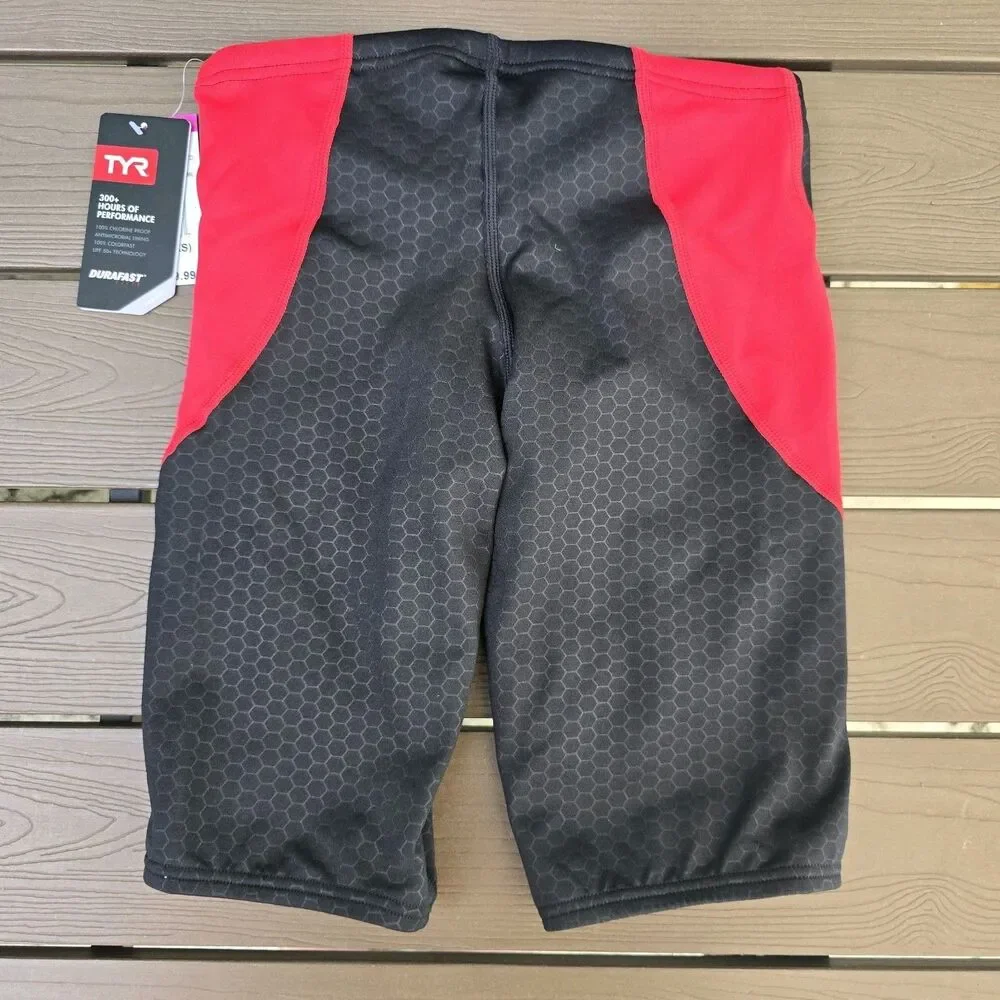TYR Youth Boy's Durafast Elite Hexa Red/black Curve Splice Jammer Sz 26 NEW